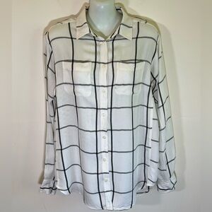 Women's Stylus White and Black Button Down Checkered Blouse/Shirt